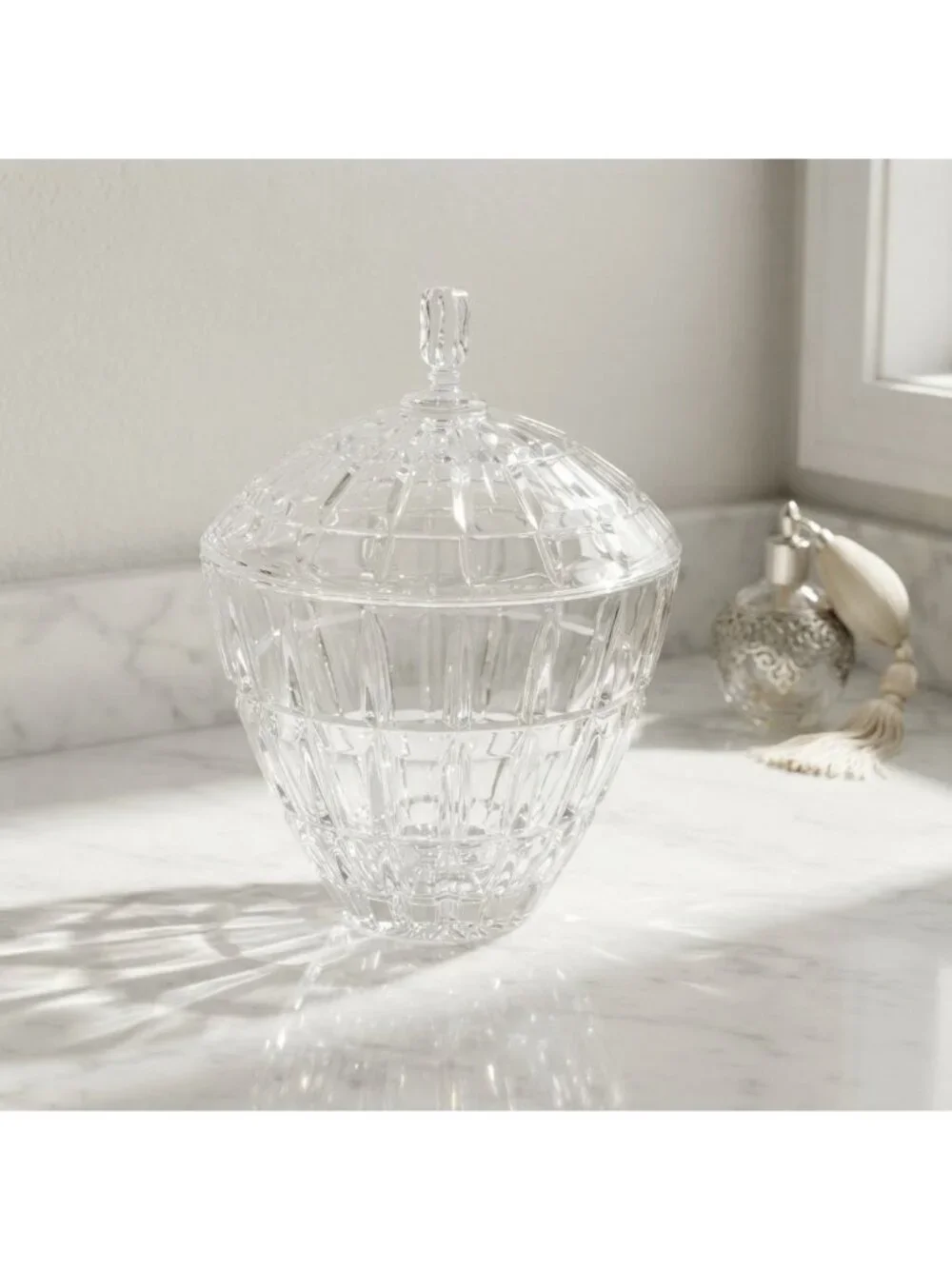 Vintage Fifth Avenue Crystal Covered Candy Dish Lead Crystal Jar Vanity Box